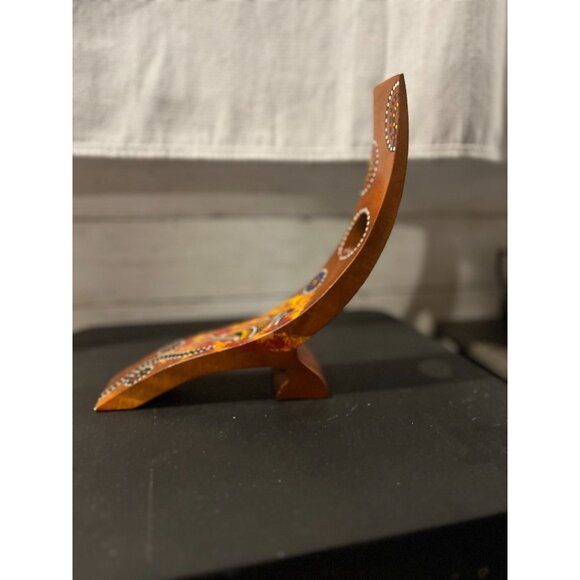 Handcrafted Australian Aboriginal Art Wooden Boomerang Display Stand With Kangar - Picture 4 of 6